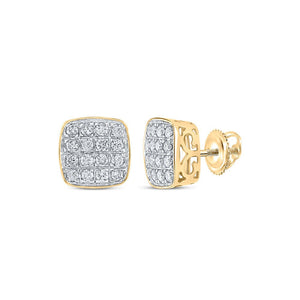 Men's Diamond Earrings | 10kt Yellow Gold Mens Round Diamond Square Earrings 3/4 Cttw | Splendid Jewellery GND