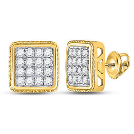 10kt Yellow Gold Men's Round Diamond Square Earrings - Luxurious Brilliance product  Top View from Splendid Jewellery