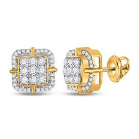 10kt Yellow Gold Square Diamond Earrings for Men - 3/4 Cttw of Brilliance product  Top View from Splendid Jewellery