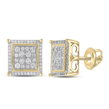 Load image into Gallery viewer, 10kt Yellow Gold Square Diamond Earrings for Men - 3/4 Ct.t.w. product  Top View from Splendid Jewellery