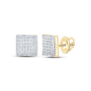 Men's Diamond Earrings | 10kt Yellow Gold Mens Round Diamond Square Earrings 3/8 Cttw | Splendid Jewellery GND