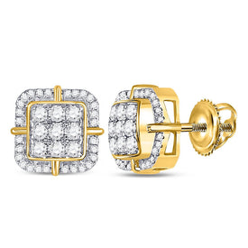 10kt Yellow Gold Square Diamond Earrings - Luxurious Men's Jewelry with 7/8 Cttw of Sparkling Diamonds product  Top View from Splendid Jewellery