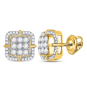 Men's Diamond Earrings | 10kt Yellow Gold Mens Round Diamond Square Earrings 7/8 Cttw | Splendid Jewellery GND