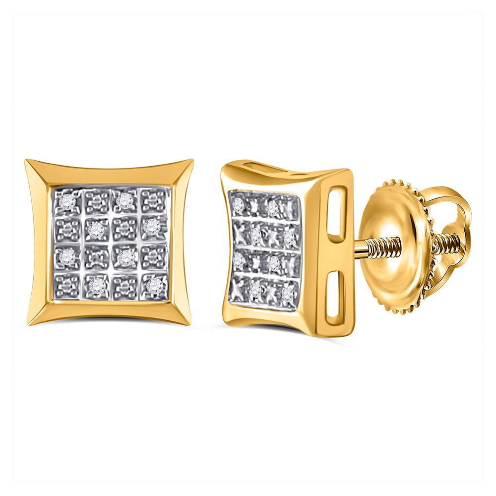 Men's Diamond Earrings | 10kt Yellow Gold Mens Round Diamond Square Kite Cluster Earrings .03 Cttw | Splendid Jewellery GND