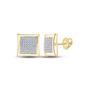Men's Diamond Earrings | 10kt Yellow Gold Mens Round Diamond Square Kite Cluster Earrings 1/3 Cttw | Splendid Jewellery GND