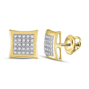 Men's Diamond Earrings | 10kt Yellow Gold Mens Round Diamond Square Kite Cluster Earrings 1/8 Cttw | Splendid Jewellery GND