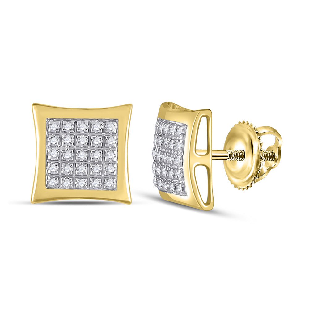 Men's Diamond Earrings | 10kt Yellow Gold Mens Round Diamond Square Kite Cluster Earrings 1/8 Cttw | Splendid Jewellery GND