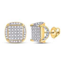 10kt Yellow Gold Men's Round Diamond Square Stud Earrings 1/3 Cttw - Luxurious Brilliance product  Top View from Splendid Jewellery