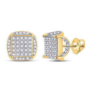 Men's Diamond Earrings | 10kt Yellow Gold Mens Round Diamond Square Stud Earrings 1/3 Cttw | Splendid Jewellery GND