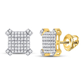 10kt Yellow Gold Men's Diamond Squared Cluster Earrings - 3/4 Cttw | Splendid Jewellery product  Top View from Splendid Jewellery