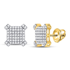 Men's Diamond Earrings | 10kt Yellow Gold Mens Round Diamond Squared Cluster Earrings 3/4 Cttw | Splendid Jewellery GND