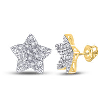 Load image into Gallery viewer, Dazzling 10kt Yellow Gold Men&#39;s Round Diamond Star Earrings - 1/10 Cttw product  Top View from Splendid Jewellery