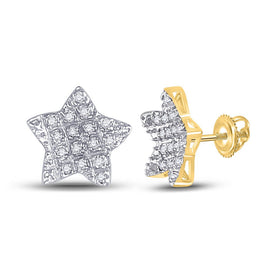 Dazzling 10kt Yellow Gold Men's Round Diamond Star Earrings - 1/10 Cttw product  Top View from Splendid Jewellery
