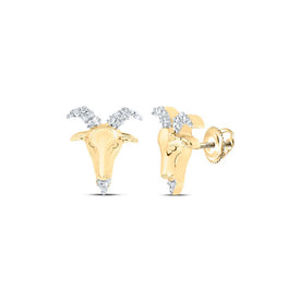 10kt Yellow Gold Men's Zodiac Aries Goat Diamond Stud Earrings - 1/10 Cttw | Splendid Jewellery product  Top View from Splendid Jewellery