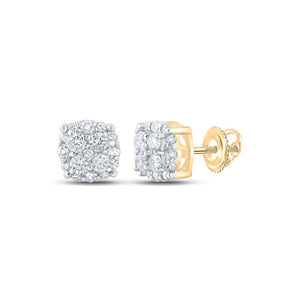 Men's Diamond Earrings | 10kt Yellow Gold Womens Round Diamond Cluster Earrings 1/5 Cttw | Splendid Jewellery GND
