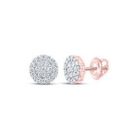 14kt Rose Gold Men's Round Diamond Cluster Earrings - Exquisite Brilliance - Top View