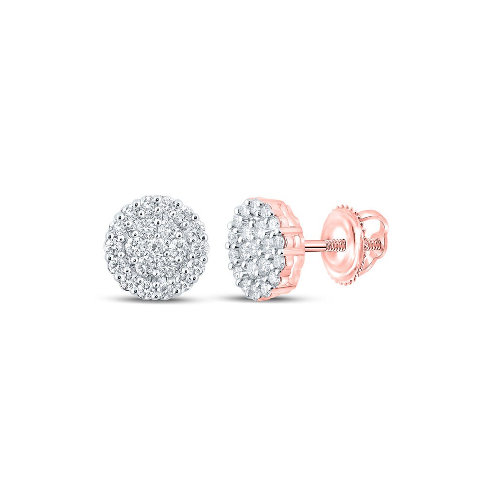 Men's Diamond Earrings | 14kt Rose Gold Mens Round Diamond Cluster Earrings 1-5/8 Cttw | Splendid Jewellery GND