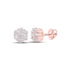 14kt Rose Gold Men's Flower Cluster Diamond Earrings - 1/2 Cttw - Top View