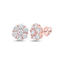 Load image into Gallery viewer, 14kt Rose Gold Men&#39;s Round Diamond Flower Cluster Earrings - Exquisite Brilliance - Top View
