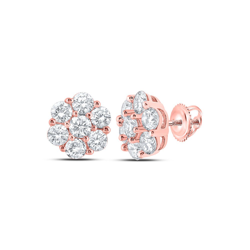 Men's Diamond Earrings | 14kt Rose Gold Mens Round Diamond Flower Cluster Earrings 7/8 Cttw | Splendid Jewellery GND