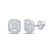 Load image into Gallery viewer, 14kt White Gold Baguette and Round Diamond Cluster Earrings for Men - 1/4 Cttw - Top View
