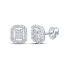 14kt White Gold Baguette and Round Diamond Cluster Earrings for Men - 1/4 Cttw - Top View