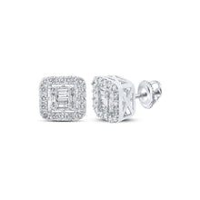 Load image into Gallery viewer, 14kt White Gold Baguette and Round Diamond Square Earrings - 5/8 Cttw - Top View