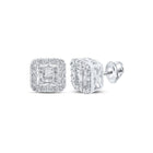 14kt White Gold Baguette and Round Diamond Square Earrings - 5/8 Cttw - Top View
