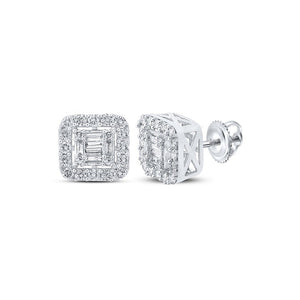 Men's Diamond Earrings | 14kt White Gold Mens Baguette Diamond Square Earrings 5/8 Cttw | Splendid Jewellery GND