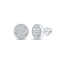 Load image into Gallery viewer, 14kt White Gold Men&#39;s Round Diamond Button Cluster Earrings - Exquisite Brilliance - Top View