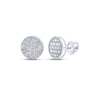 14kt White Gold Men's Round Diamond Button Cluster Earrings - Exquisite Brilliance - Top View