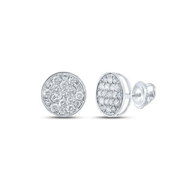 14kt White Gold Men's Round Diamond Button Cluster Earrings - Exquisite Brilliance - Top View
