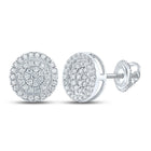 14kt White Gold Round Diamond Circle Cluster Earrings - A Dazzling Statement of Style and Sophistication for Men - Top View