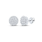 14kt White Gold Men's Round Diamond Cluster Earrings - 1-1/4 Cttw - Top View