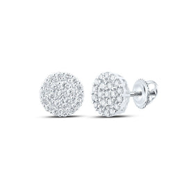 14kt White Gold Men's Round Diamond Cluster Earrings - 1-1/4 Cttw - Top View