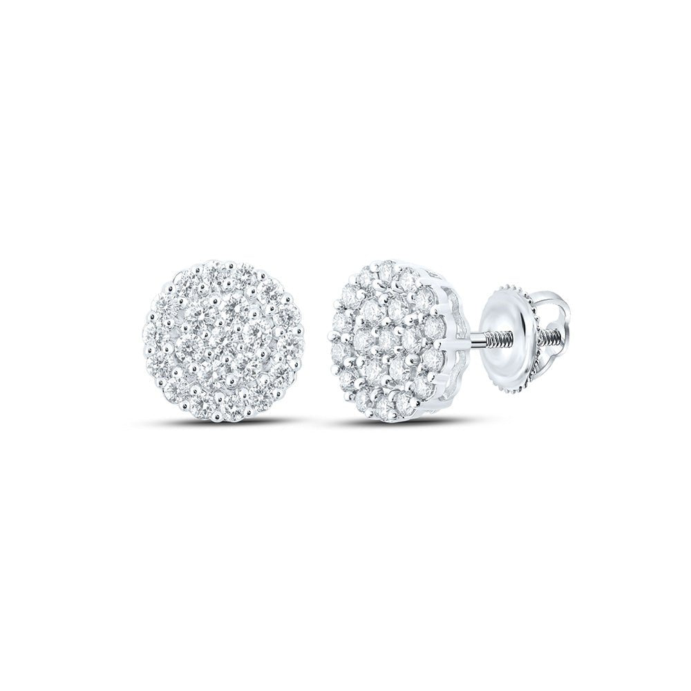 Men's Diamond Earrings | 14kt White Gold Mens Round Diamond Cluster Earrings 1-1/4 Cttw | Splendid Jewellery GND