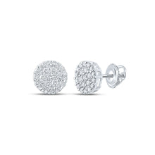 Load image into Gallery viewer, 14kt White Gold Men&#39;s Round Diamond Cluster Earrings - 1 Cttw - Top View