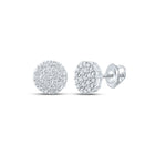 14kt White Gold Men's Round Diamond Cluster Earrings - 1 Cttw - Top View