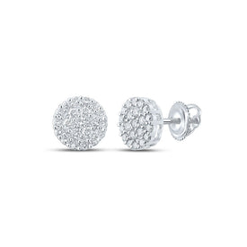 14kt White Gold Men's Round Diamond Cluster Earrings - 1 Cttw - Top View