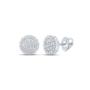 Men's Diamond Earrings | 14kt White Gold Mens Round Diamond Cluster Earrings 1 Cttw | Splendid Jewellery GND