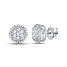 Load image into Gallery viewer, 14kt White Gold Men&#39;s Round Diamond Cluster Earrings - Captivating Brilliance - Top View
