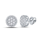 14kt White Gold Men's Round Diamond Cluster Earrings - Captivating Brilliance - Top View