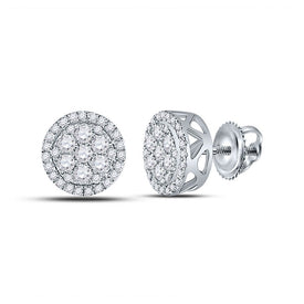 14kt White Gold Men's Round Diamond Cluster Earrings - Captivating Brilliance - Top View