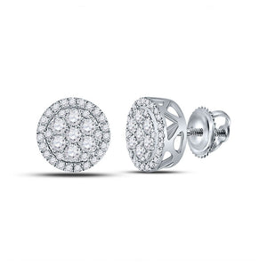 Men's Diamond Earrings | 14kt White Gold Mens Round Diamond Cluster Earrings 1/2 Cttw | Splendid Jewellery GND