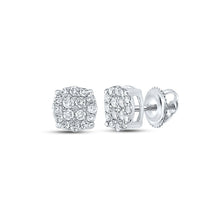 Load image into Gallery viewer, 14kt White Gold Men&#39;s Round Diamond Cluster Earrings - Captivating Brilliance - Top View