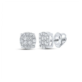 14kt White Gold Men's Round Diamond Cluster Earrings - Captivating Brilliance - Top View