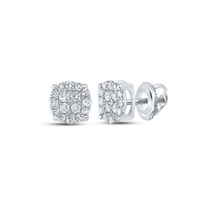 Men's Diamond Earrings | 14kt White Gold Mens Round Diamond Cluster Earrings 1/4 Cttw | Splendid Jewellery GND