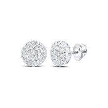 Load image into Gallery viewer, 14kt White Gold Men&#39;s Round Diamond Cluster Earrings - Captivating Brilliance - Top View