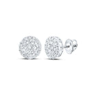 14kt White Gold Men's Round Diamond Cluster Earrings - Captivating Brilliance - Top View