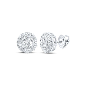 14kt White Gold Men's Round Diamond Cluster Earrings - Captivating Brilliance - Top View